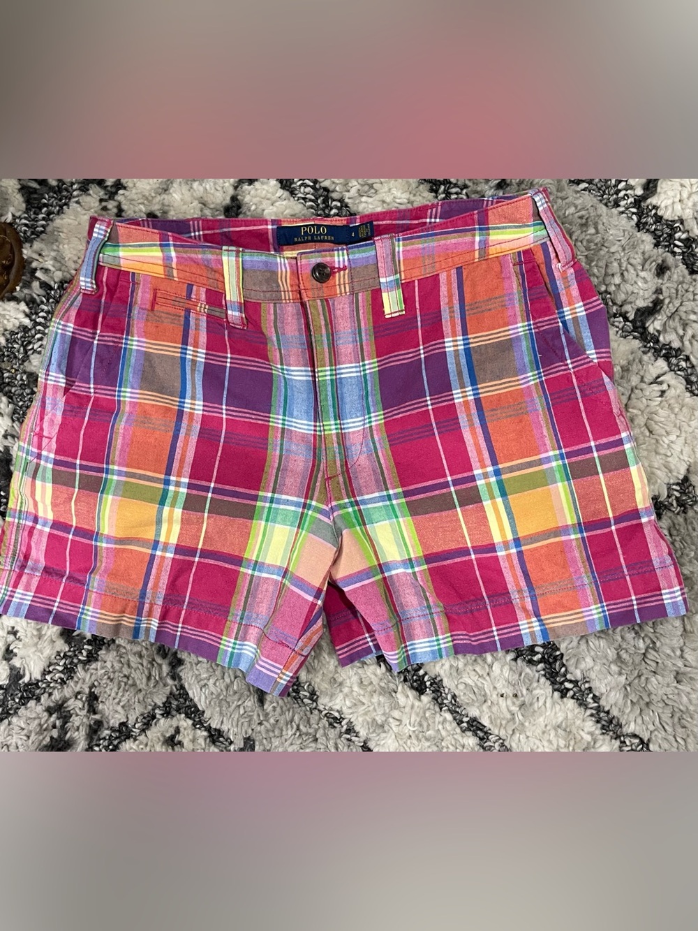 Ralph Lauren Multicolor Plaid Cotton Men’s Shorts — Pink, Orange, Green, Blue